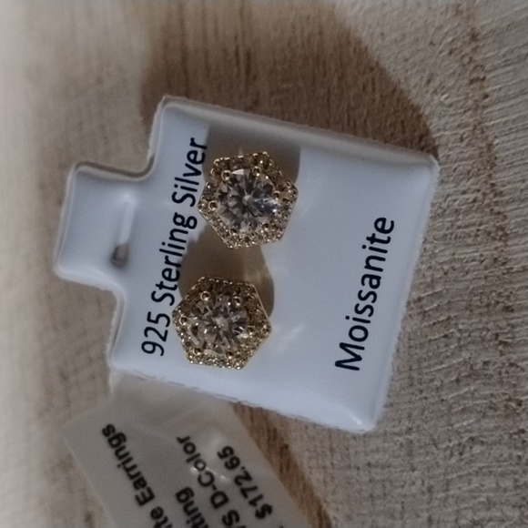 Sterling Silver Moissanite Earrings with Gold Plating - Picture 3 of 5